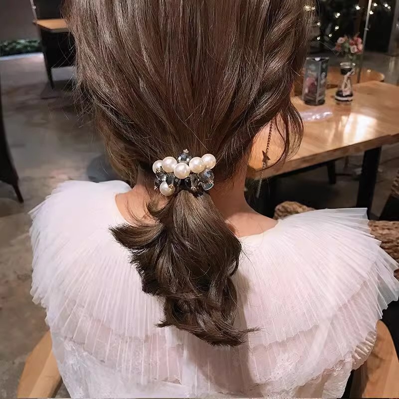 简约网红珍珠橡皮筋女扎头绳女韩版森系发绳串珠发圈韩国可爱头饰