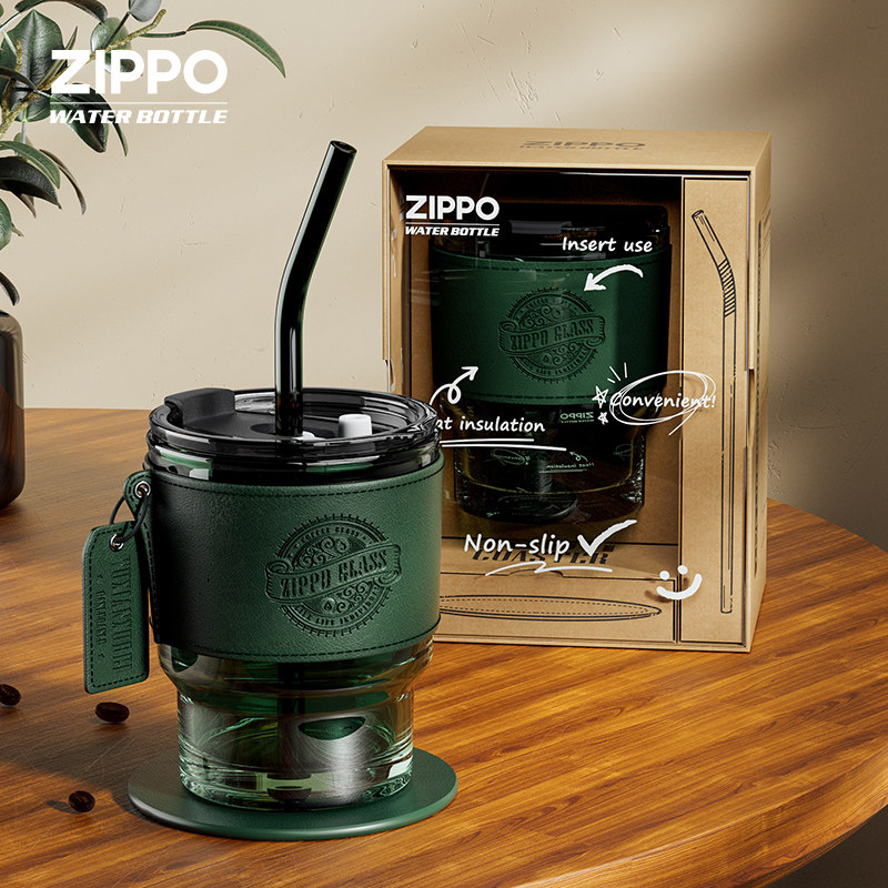 美国zippo咖啡杯玻璃水杯女夏季高颜值高档便携随行杯吸管杯子男