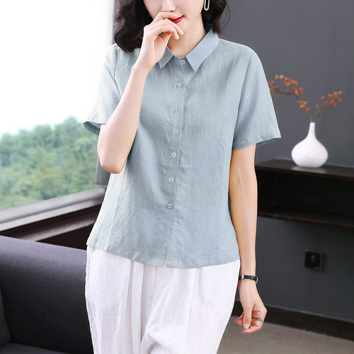 亚麻衬衫女夏轻奢高级感妈妈小衫