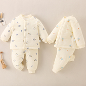 宝宝棉服套装 秋冬婴儿纯棉保暖加厚分体夹棉睡衣男女儿童棉衣棉裤