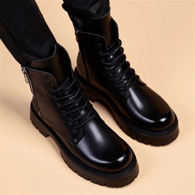高端皮靴男大头英伦风中筒马丁靴男冬季加绒内增高高筒皮鞋男