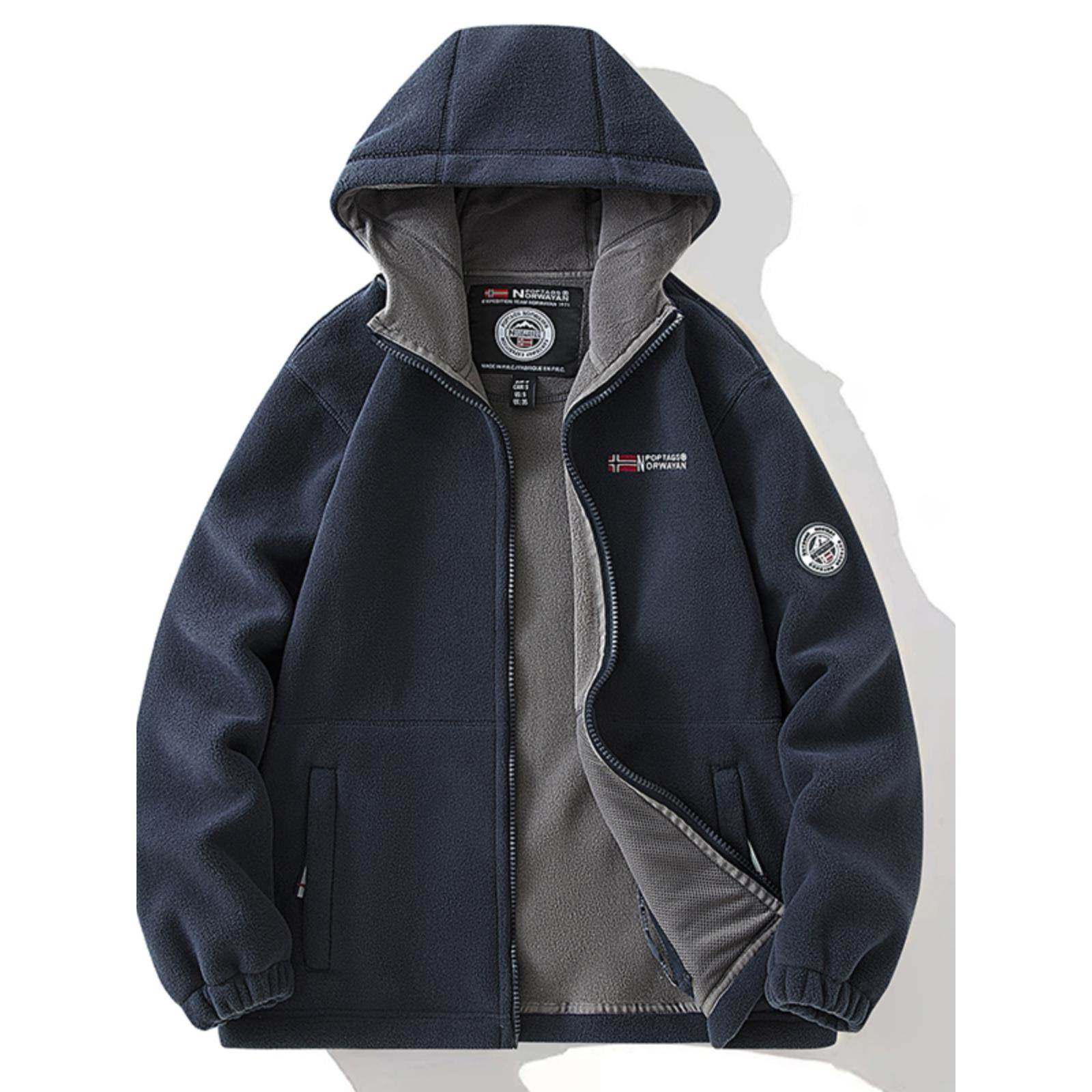 MAROLIO~帅气有型！休闲宽松大码加绒连帽卫衣男双面摇粒绒外套潮