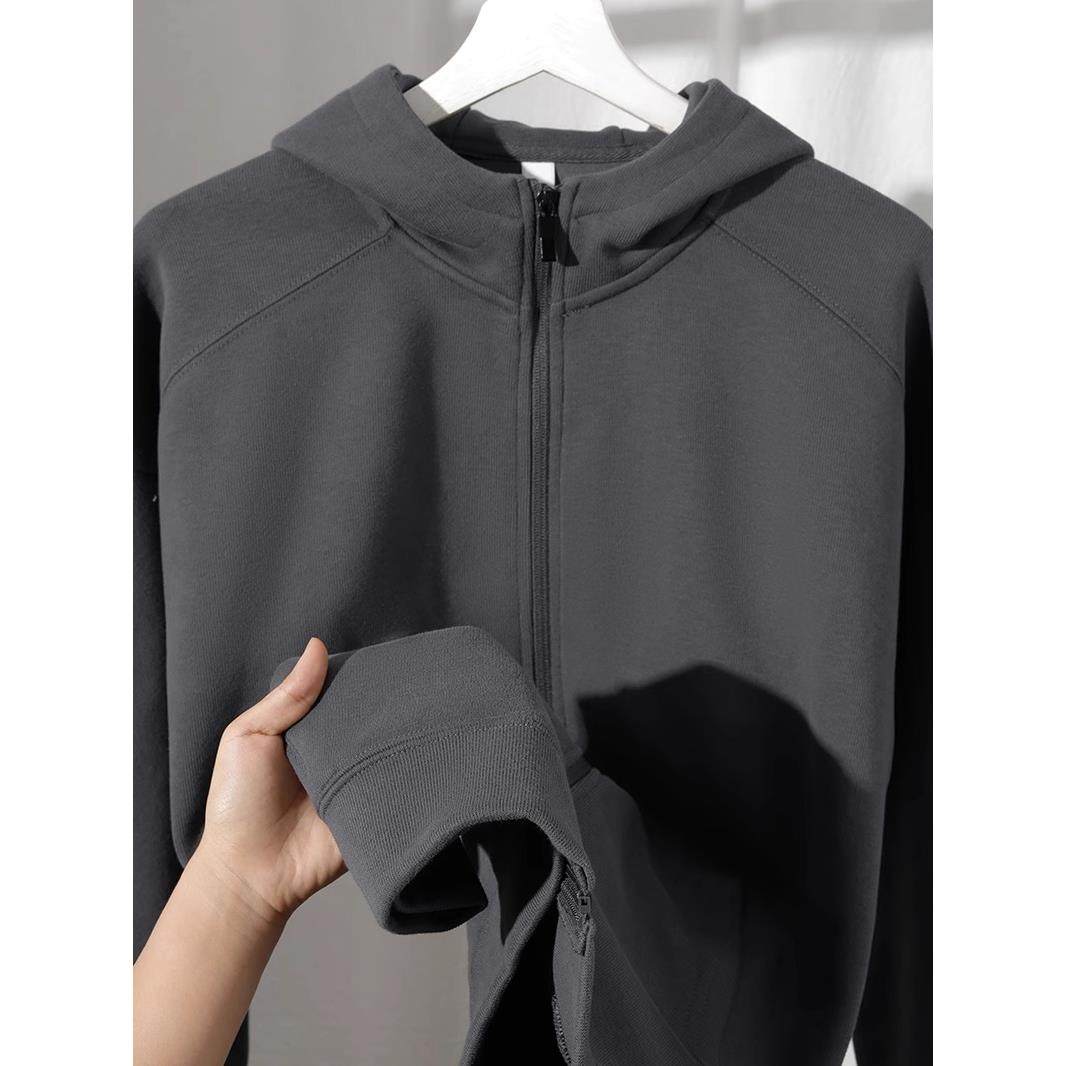 MAROLIO~日常轻松驾驭！350G精梳棉开衫连帽卫衣男纯色袋鼠兜外套