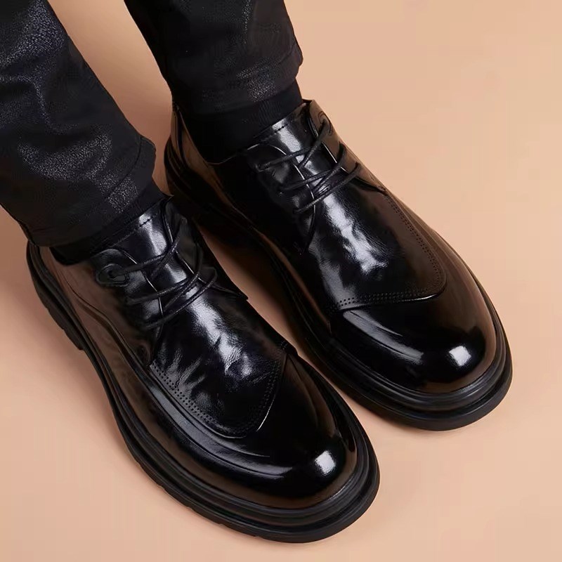 皮鞋男透气英伦风商务正装休闲内增高软皮百搭镂空结婚新郎鞋