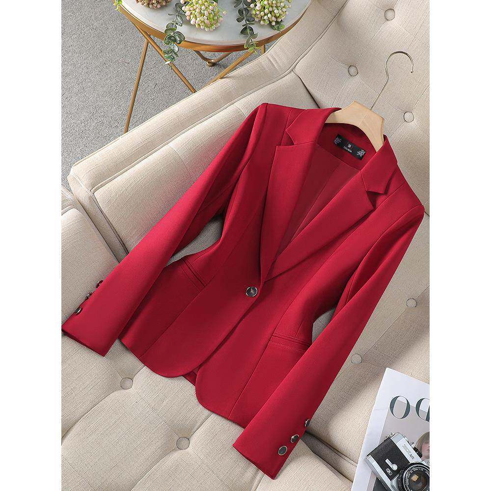 小个子修身红色小西装外套女士春秋新款时尚百搭高档职业西服上衣