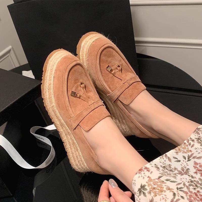 香港松糕麻绳编织豆豆鞋女2025春秋新款厚底真皮单鞋一脚蹬乐福鞋,女鞋,乐福鞋（豆豆鞋）,淘宝优惠券,粉丝福利购,淘宝优惠卷
