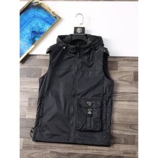 欧货四季薄款纯色男士大兜连帽马甲宽松休闲坎肩无袖背心上衣服男