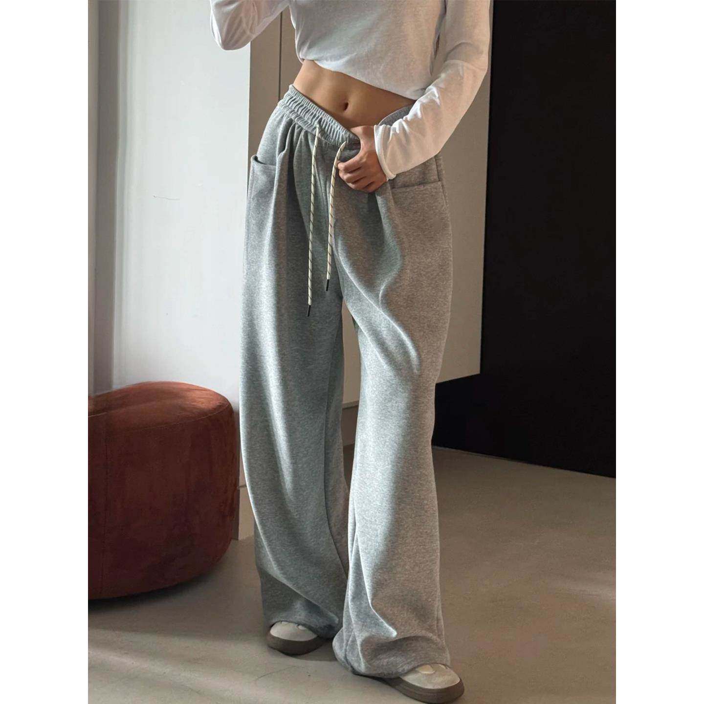 韩国Honey koko⭐慵懒风高腰运动卫裤女秋季宽松休闲直筒阔腿裤子