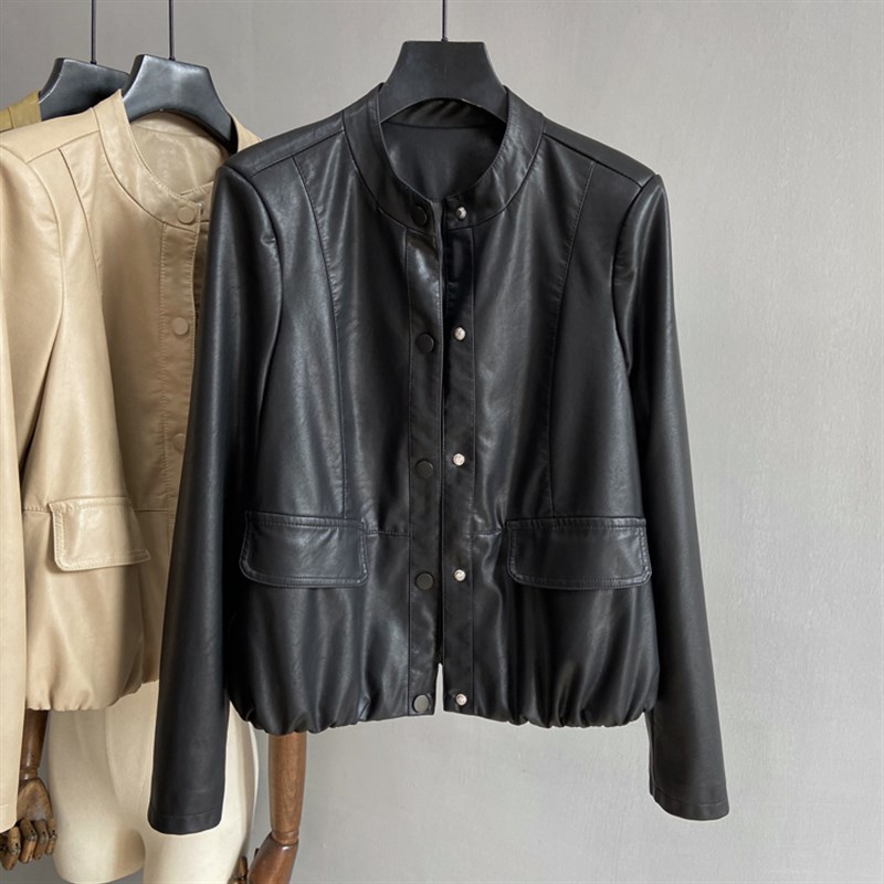 皮衣女2025春秋新款立领OL风气质洋气小个子女装皮夹克外套潮