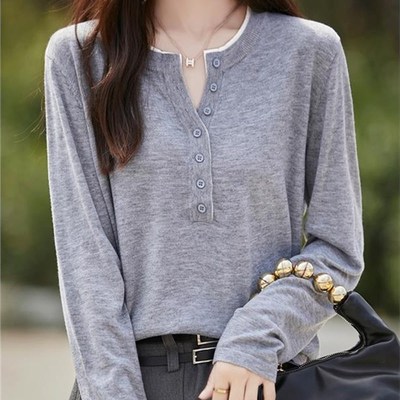 半开领毛衣打底衫女2025春秋季新款大码洋气宽松显瘦内搭针织上衣