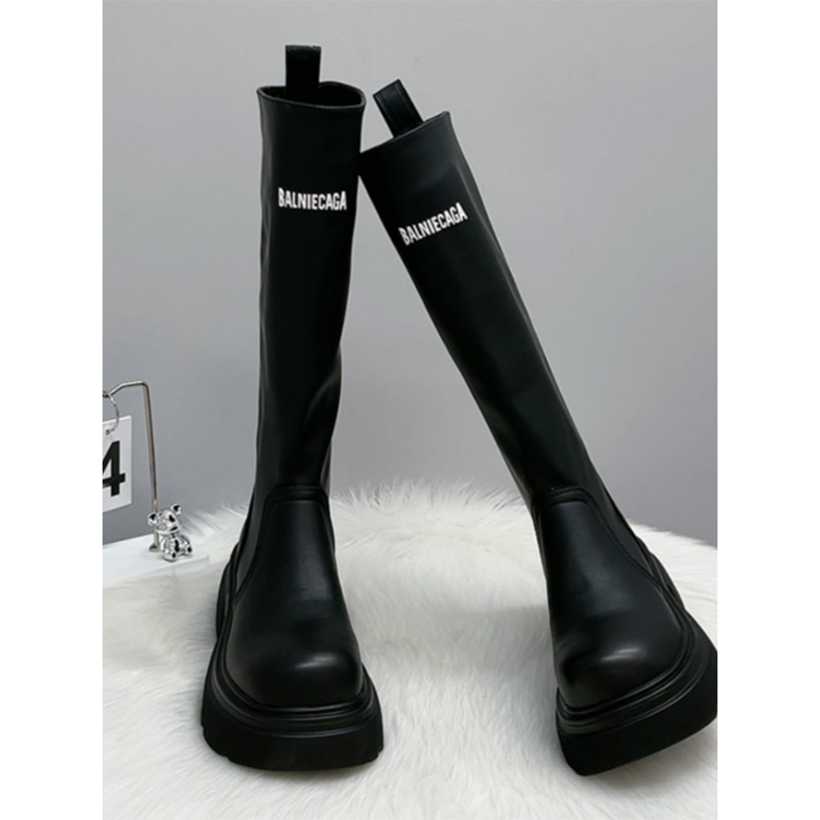 潮牌真皮欧洲站高筒靴厚底不过膝长筒靴2025新款小个子骑士靴女靴