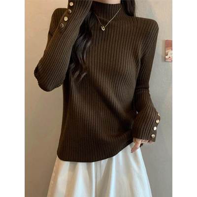 咖色半高领羊毛针织衫女秋冬大码胖mm显瘦内搭羊绒毛衣打底衫上衣