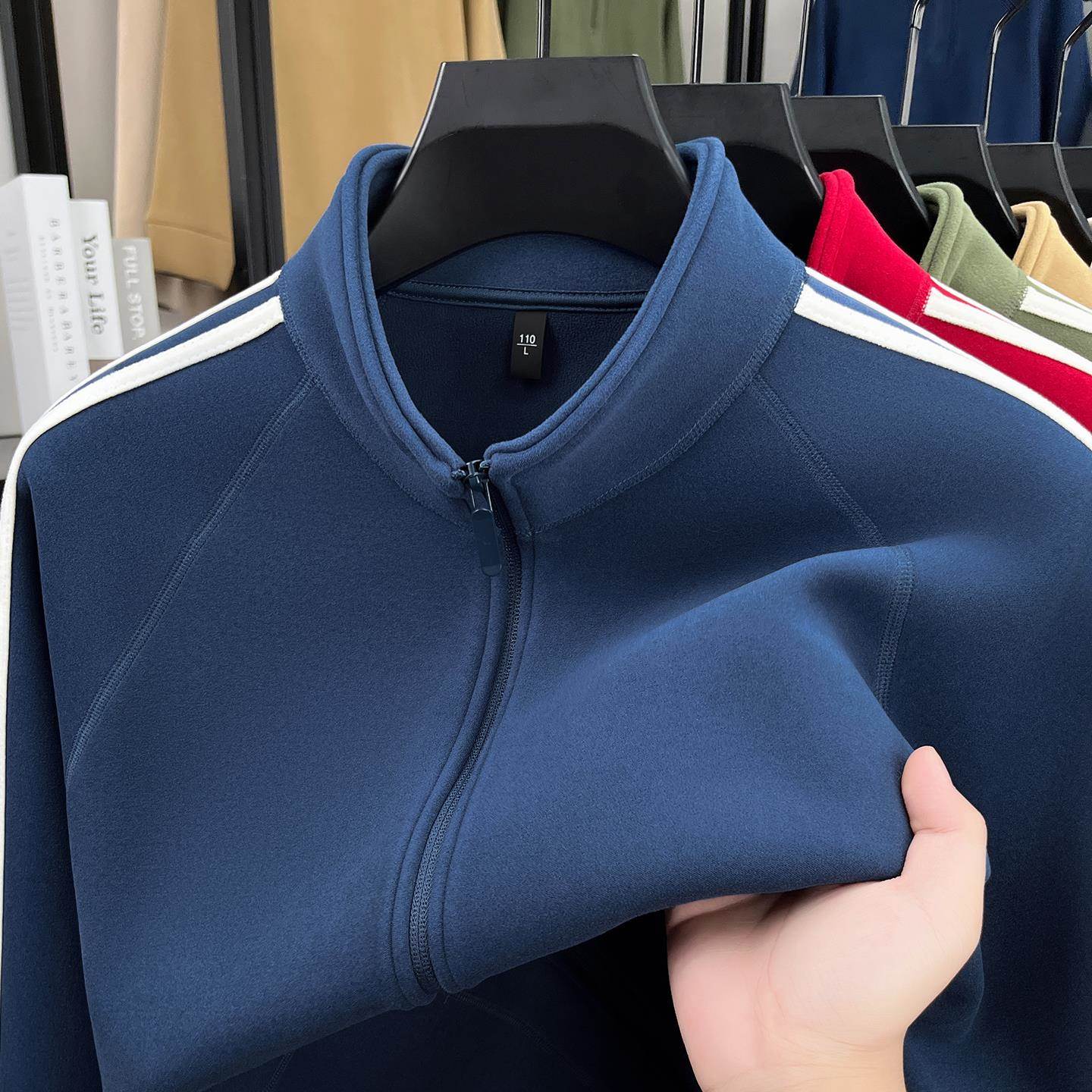 MAROLIO~高端休闲奥粒绒外套男秋冬加绒加厚百搭立领运动开衫卫衣