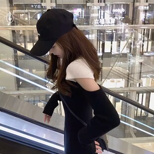 2023新款 毛衣裙露肩针织洋装 女装 长版 设计感小众 法式 秋季