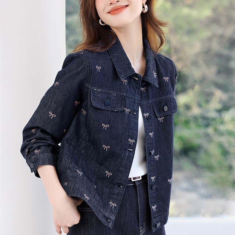 休闲覆古蝴蝶印花牛仔外套女2025春季新款韩版宽松翻领夹克上衣