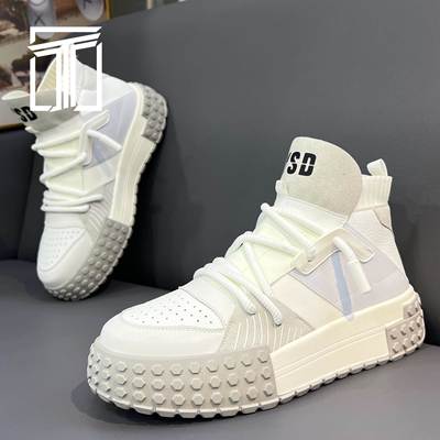 香港ITUN7G冬季新款男鞋个性高帮时尚板鞋厚底增高轻便运动休闲鞋
