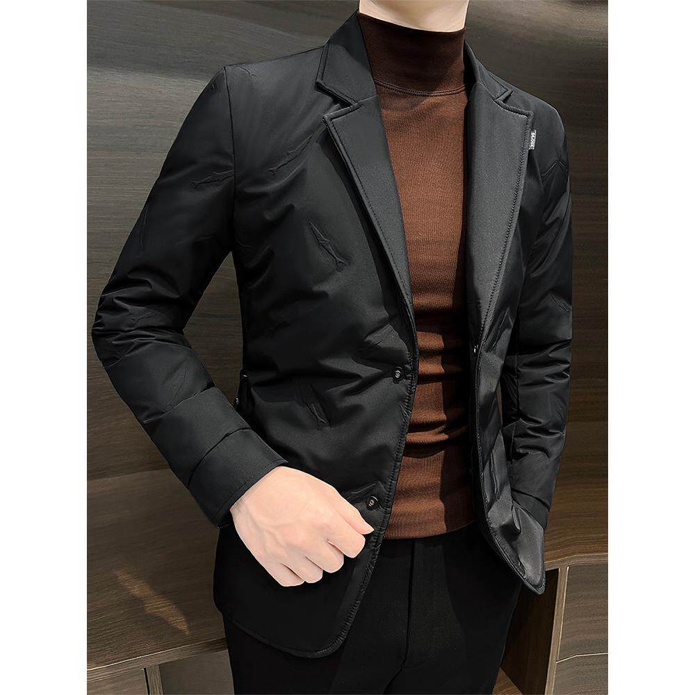 欧洲站休闲西装羽绒服男秋冬季新款韩版修身潮流帅气商务西服外套