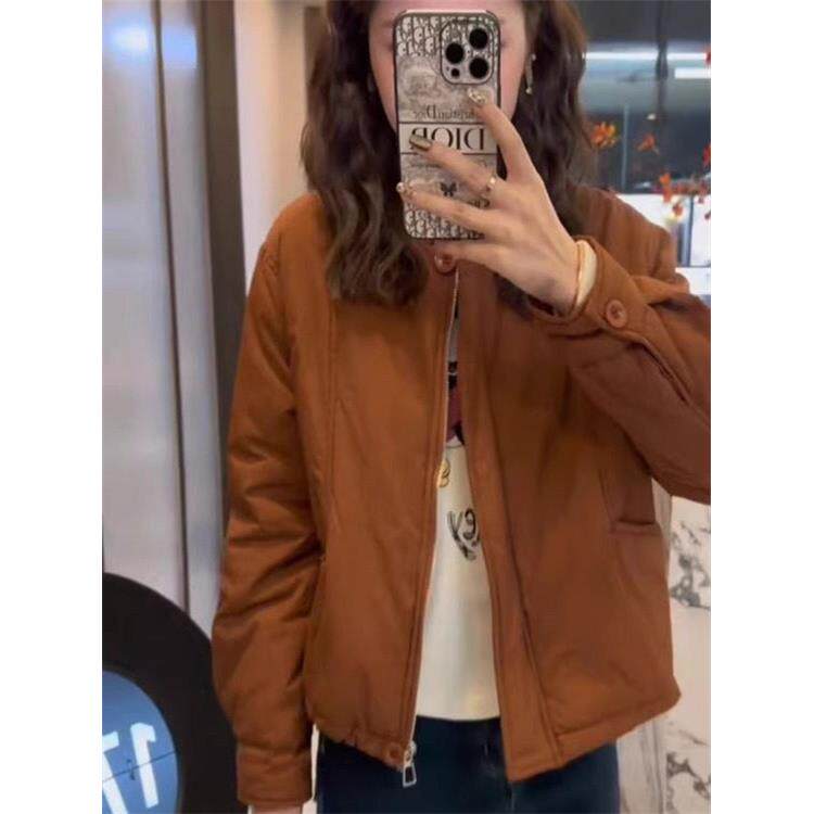 韩版短款外套女2025春秋新款高端今年流行圆领薄款小个子保暖棉衣