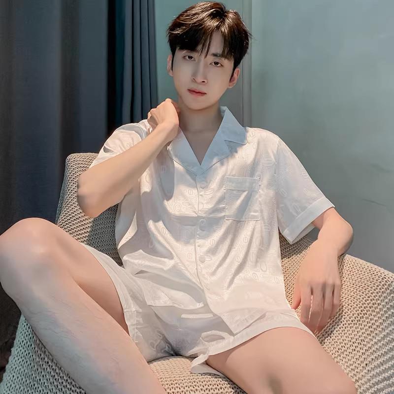 2026新款夏季睡衣男真丝短袖夏天薄款青少年大码桑蚕丝套装家居服