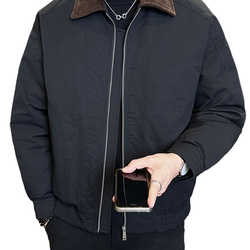 TWG灯芯绒拼接羽绒服男白鸭绒翻领夹克2025新款秋冬休闲轻薄外套