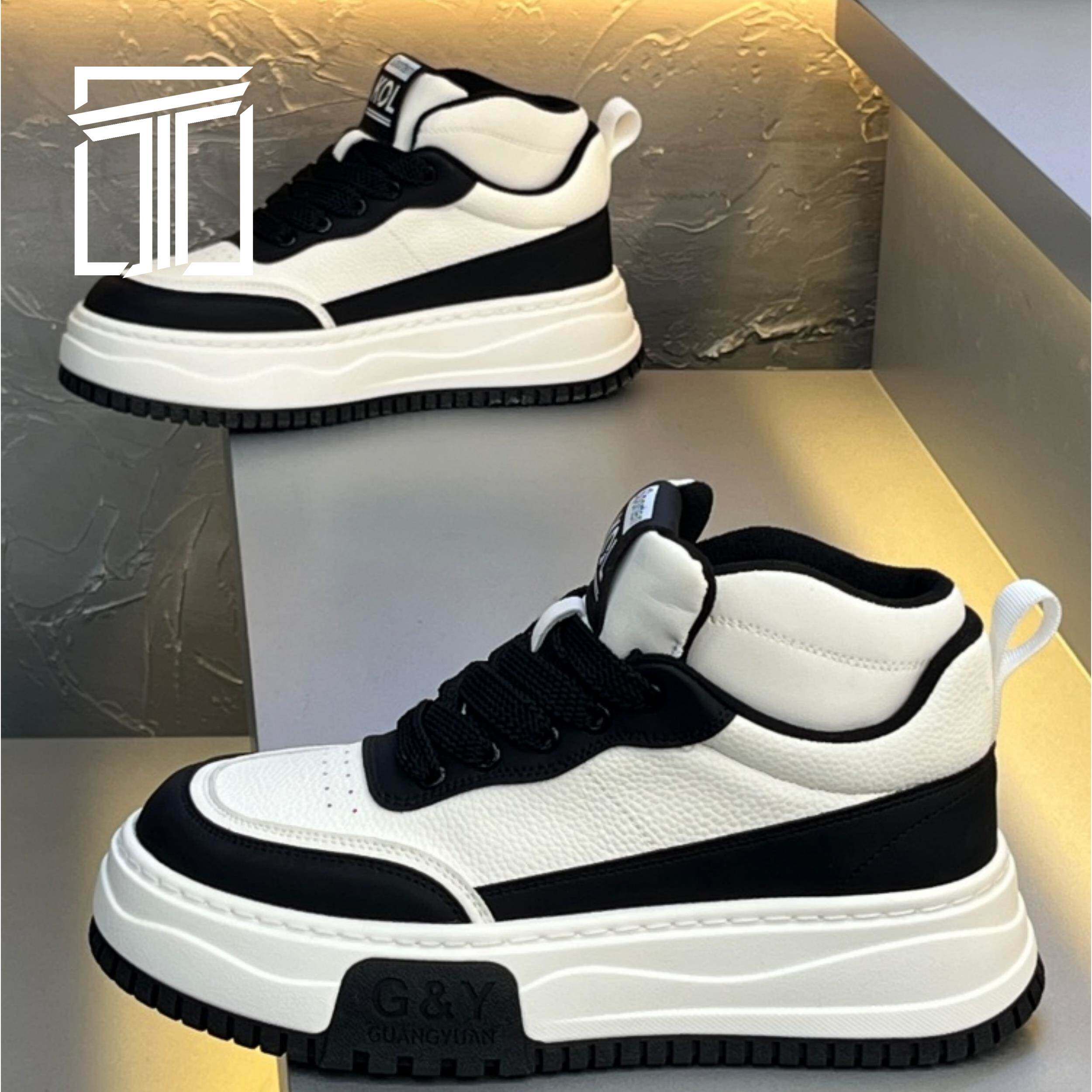 香港ITUN7G冬季新款男鞋高帮厚底增高小白鞋皮面时尚运动休闲板鞋