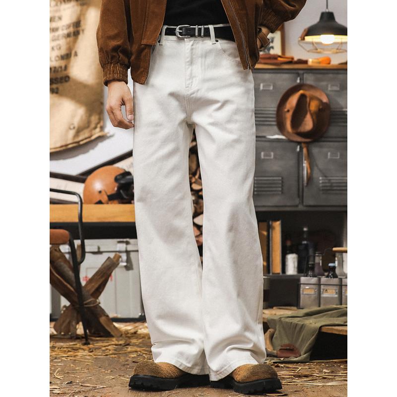 it neith BIAS潮牌白色牛仔裤男直筒阔腿秋季美式高街休闲长裤子