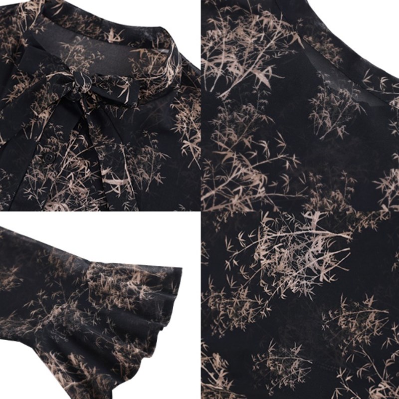 时尚印花荷叶边长袖衬衫女2025春秋新款欧货时尚气质大码小衫上衣