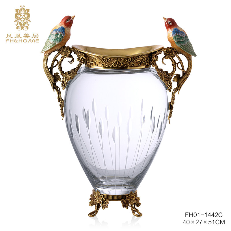 凤凰美居新品双雀鸟站酒缸器型花瓶角几玄关餐边柜摆件可插鲜花