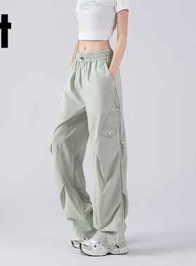 it：izzue官方休闲长裤女款春夏季宽松阔腿直筒裤工装裤子女士2M