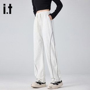 it：izzue官方休闲裤女款春夏季宽松直筒显瘦抽绳阔腿裤子女士6M