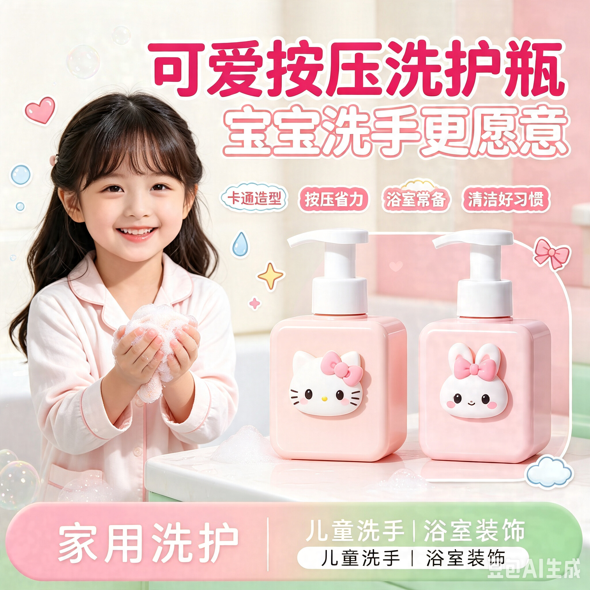 正品家居好物可爱凯蒂猫大容量分装瓶沐浴露洗手液洗衣液按压式分