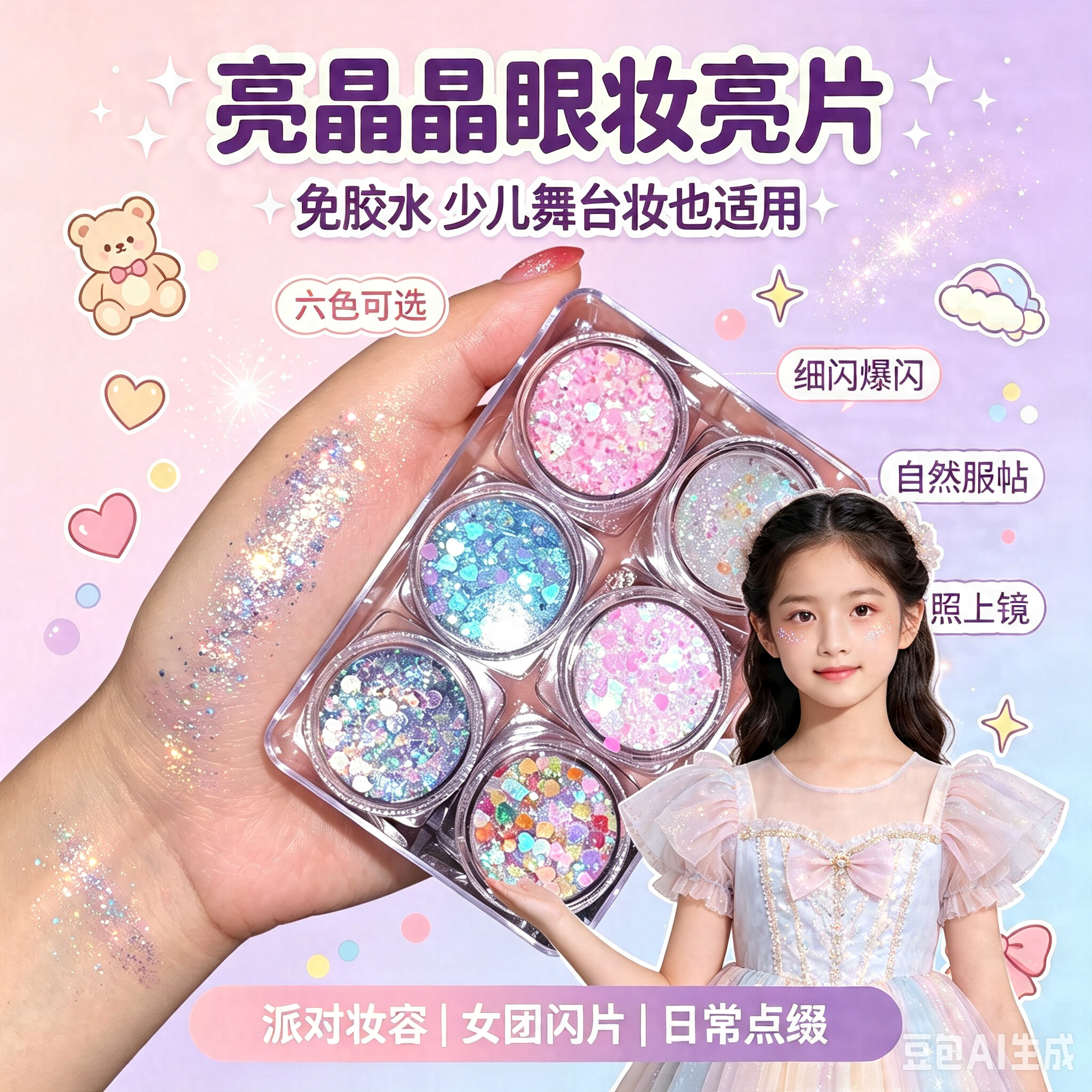 正品儿童幼儿园舞台眼影免胶水亮片啫喱膏亮晶晶闪粉表演出彩妆