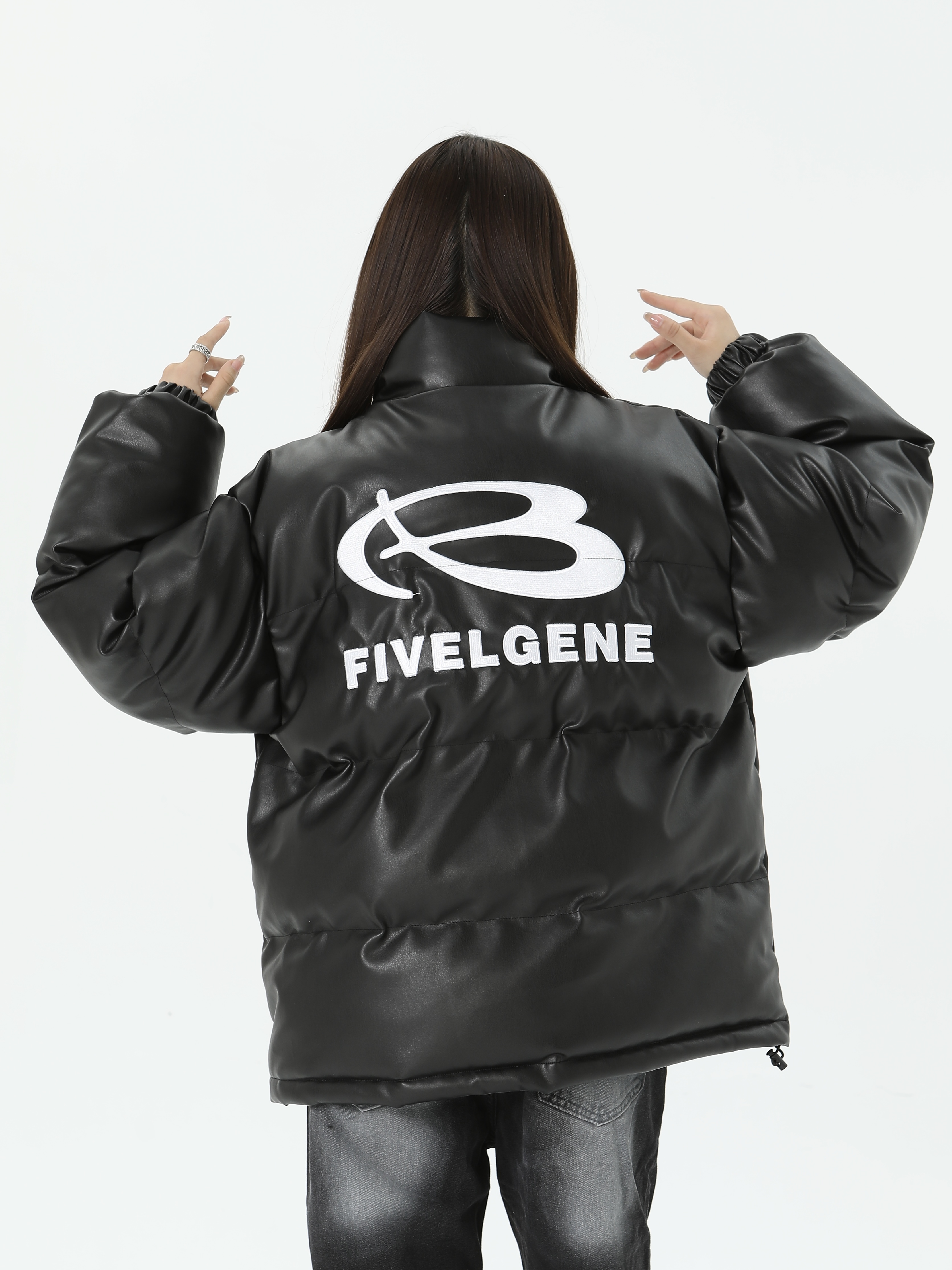 国潮美式复古宽松pu皮棉衣棉服