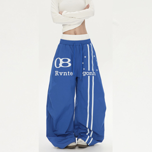 零碎岛屿美式 双腰头字母印花弯刀阔腿慵懒风百搭男女街头休闲长裤