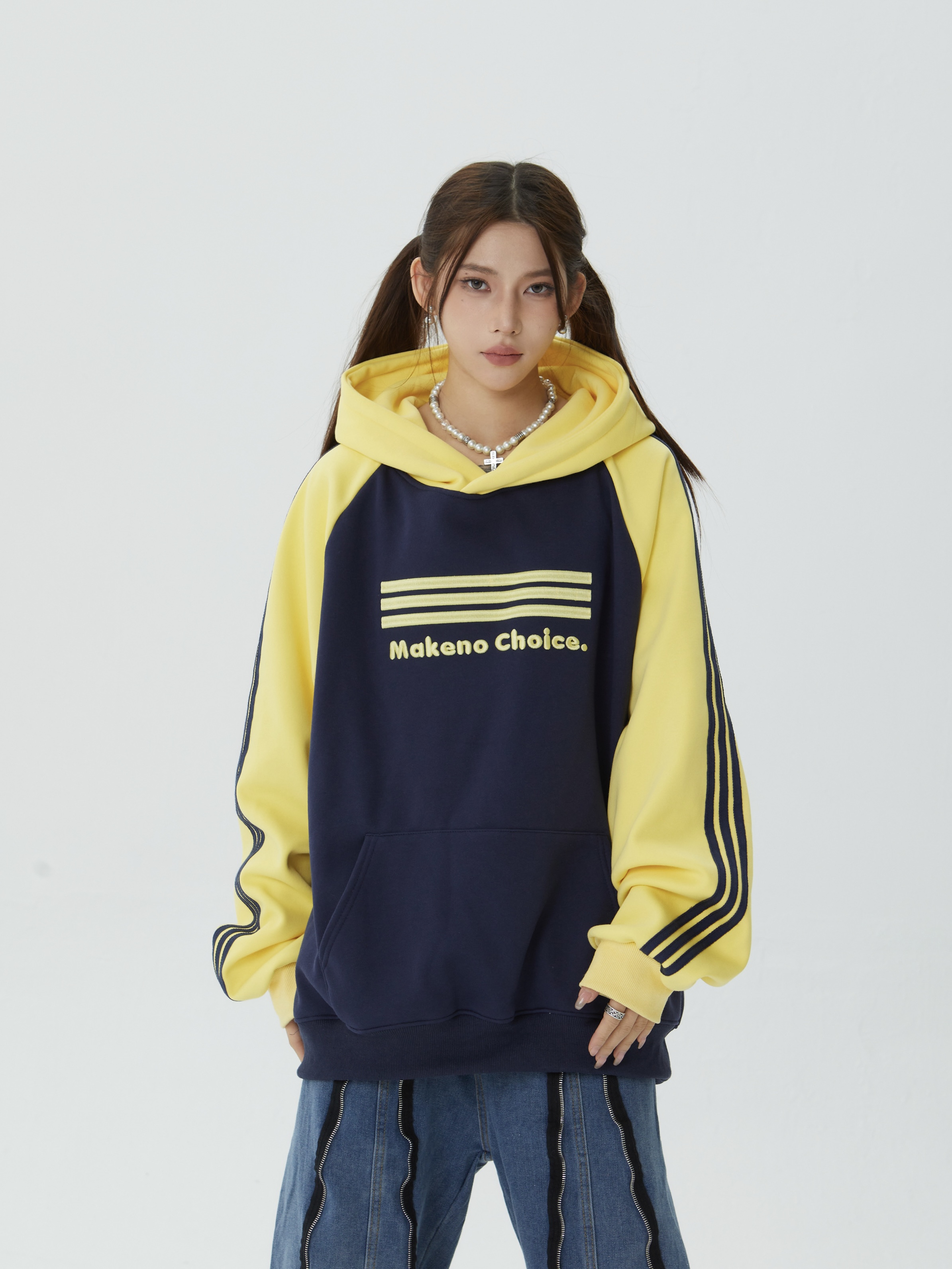 宽松国潮美式原创条纹插肩袖卫衣