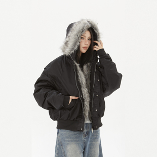 男女加厚短款 座山雕毛领派克服棉服夹克冬季 美式 外套 零碎岛屿