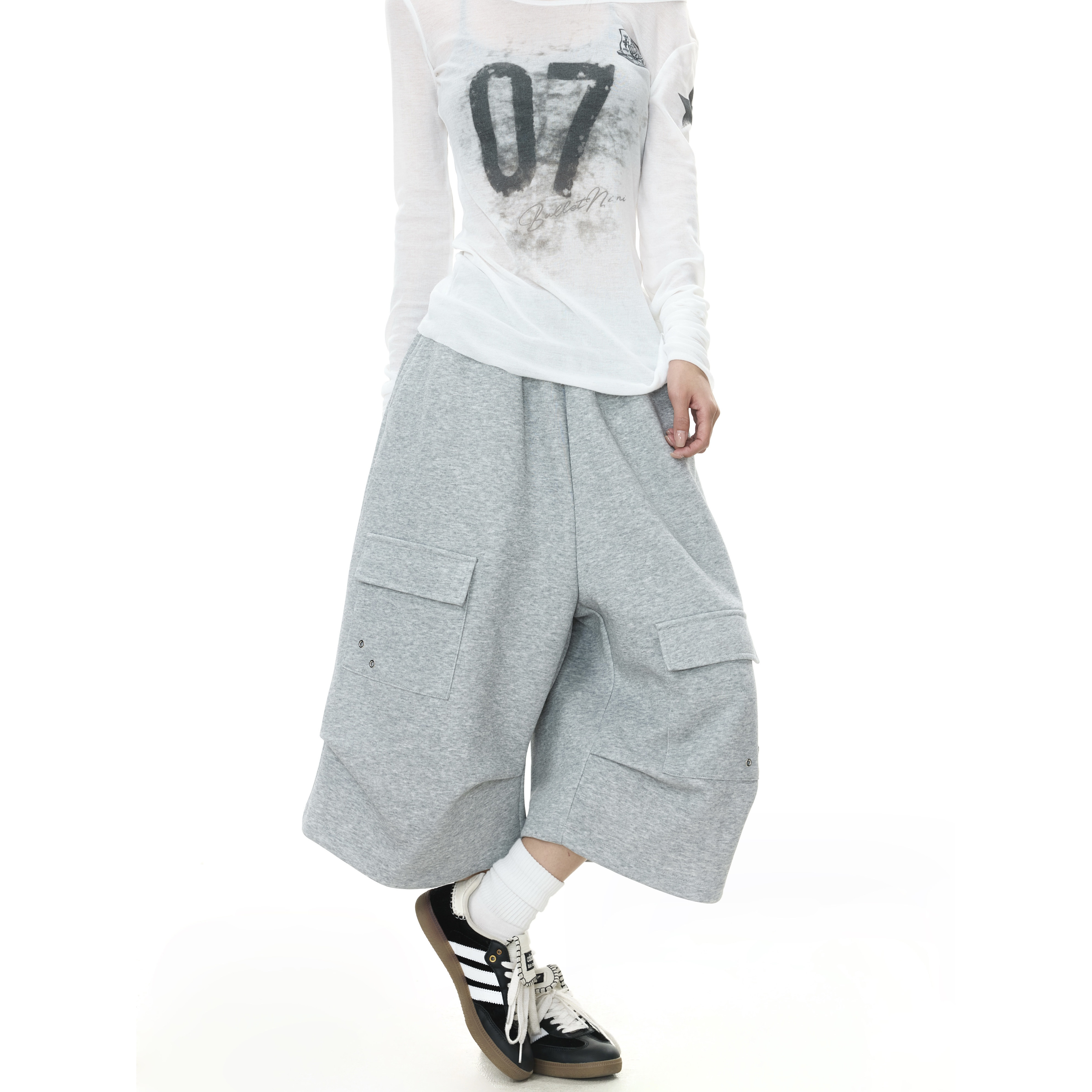 零碎岛屿美式街头运动阔腿短裤男女设计感大口袋宽松工装七分卫裤