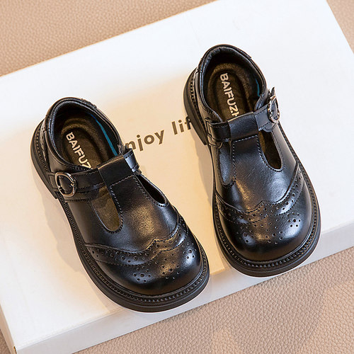 女童皮鞋黑色公主鞋软底英伦演出