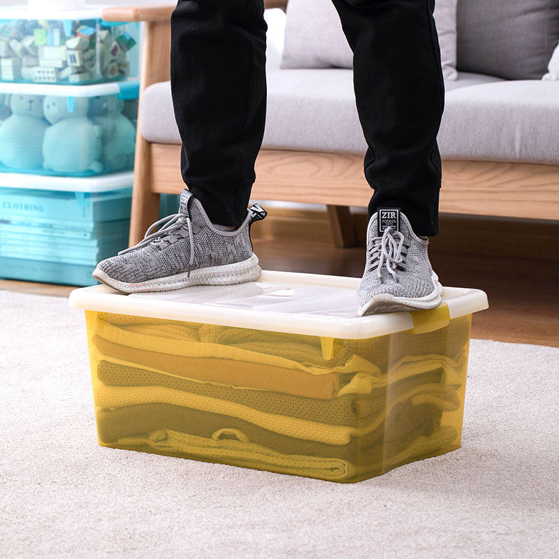 茶花收纳箱收纳家用玩具衣服透明收纳盒杂物盒带盖整理箱储物箱