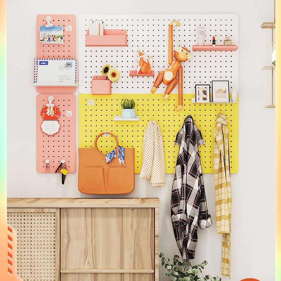 墙上洞洞板置物架墙壁隔板金属免打孔挂板玄关书桌收纳墙面展示架