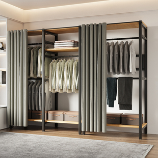 衣帽间置物 放式 衣柜家用卧室简易组装 布衣柜出租房用钢木组合开