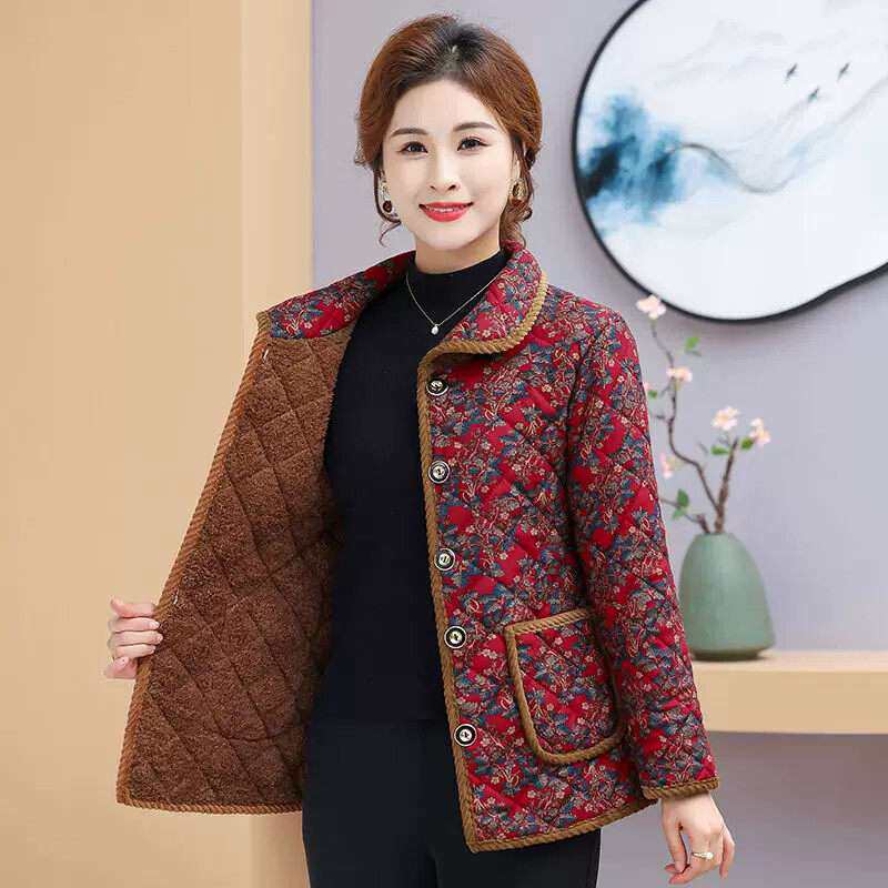 棉服外套妈妈装胖mm冬装上衣秋冬装奶奶装老人加绒中老年中长款