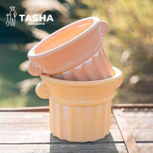 塔莎 陶盆透气花盆几何造型有孔素烧粗陶瓷器盆栽兰花绿萝 花园