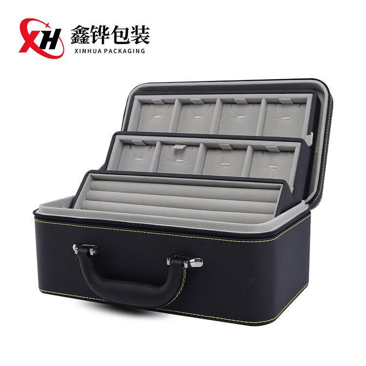 新款PU三层珠宝首饰盒耳钉耳环饰品收纳盒多功能手提盒珠宝首饰箱