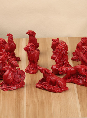 工厂直发货源红朱砂三合贵人局12生肖虎马狗三合摆件家居风桌面水