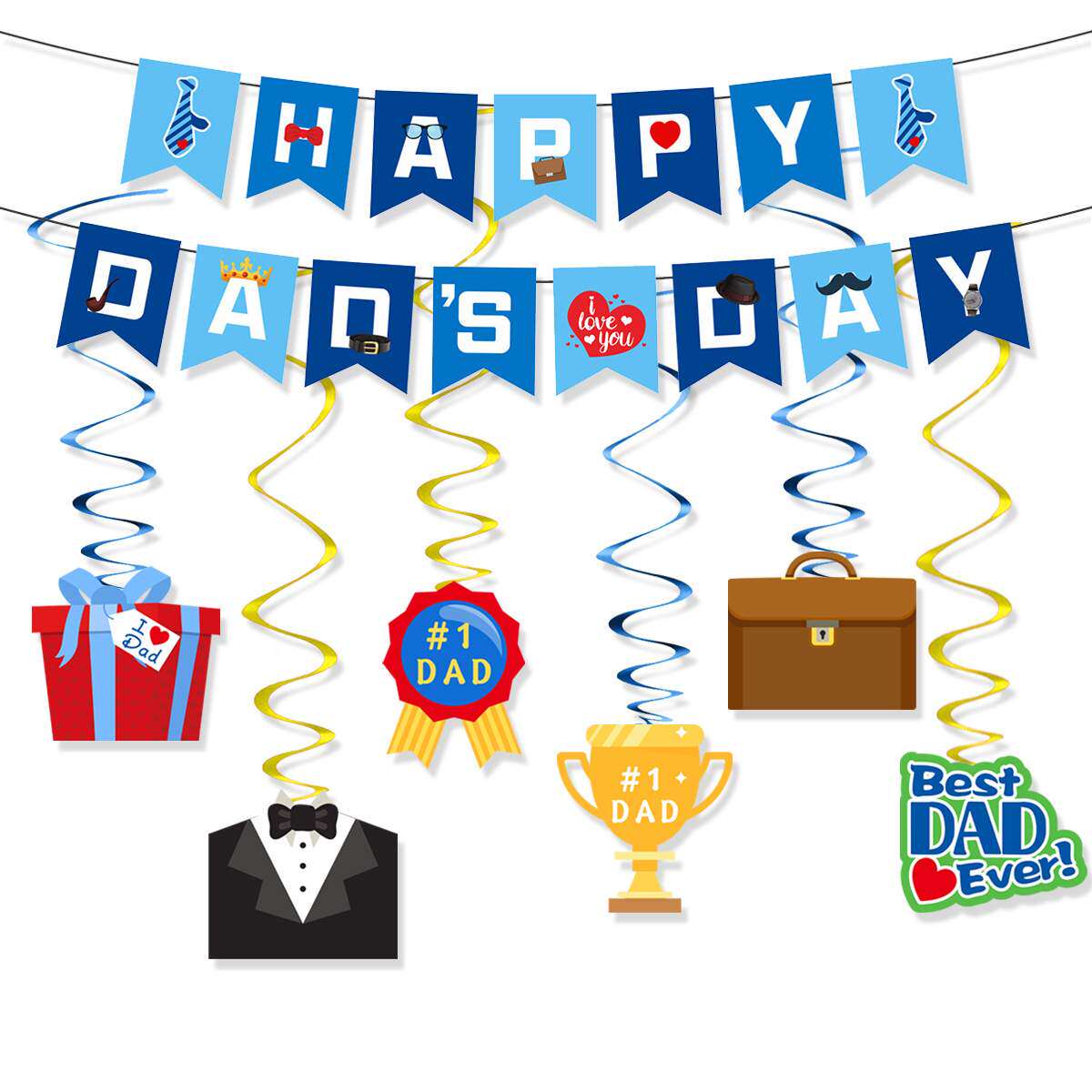 父亲节快乐主题装饰拉旗螺旋挂饰套装节日布置横幅定制