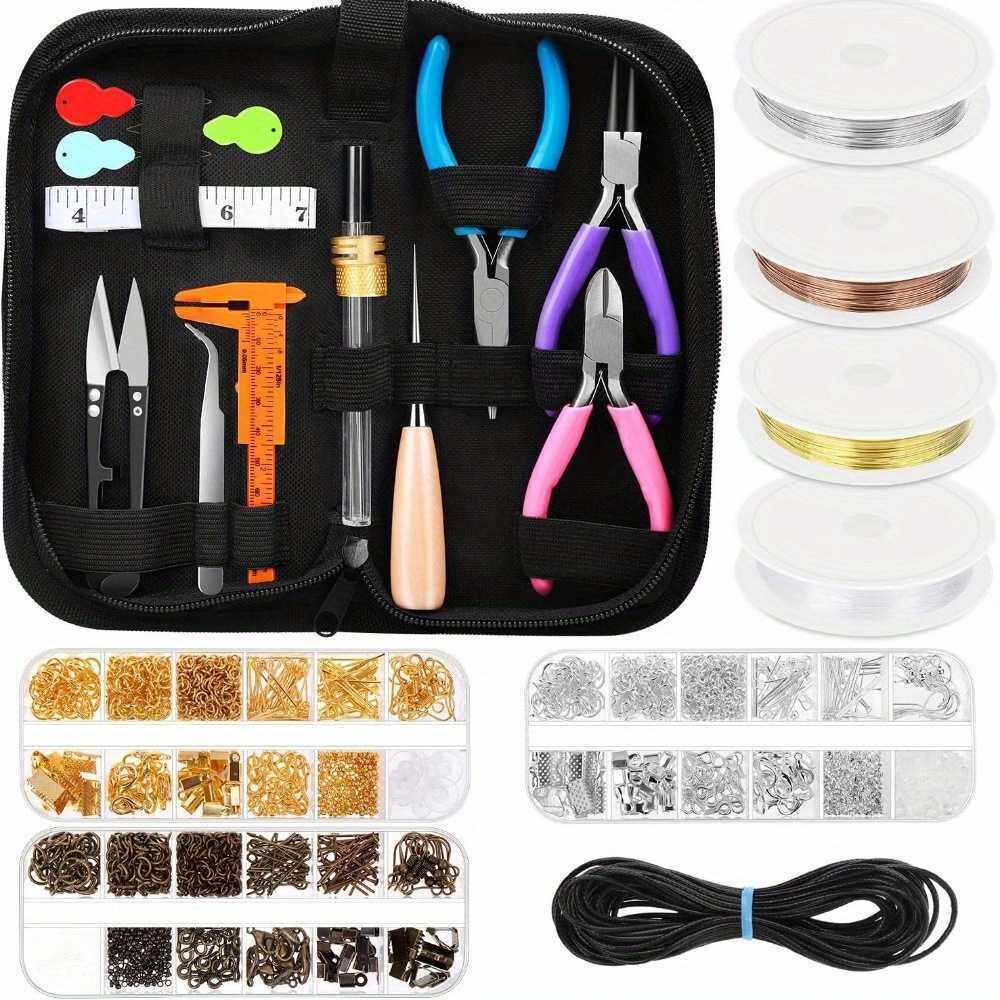 DIY手链项链制作修复 迷你手工钳 针圈扣材料 黑色工具布包套装