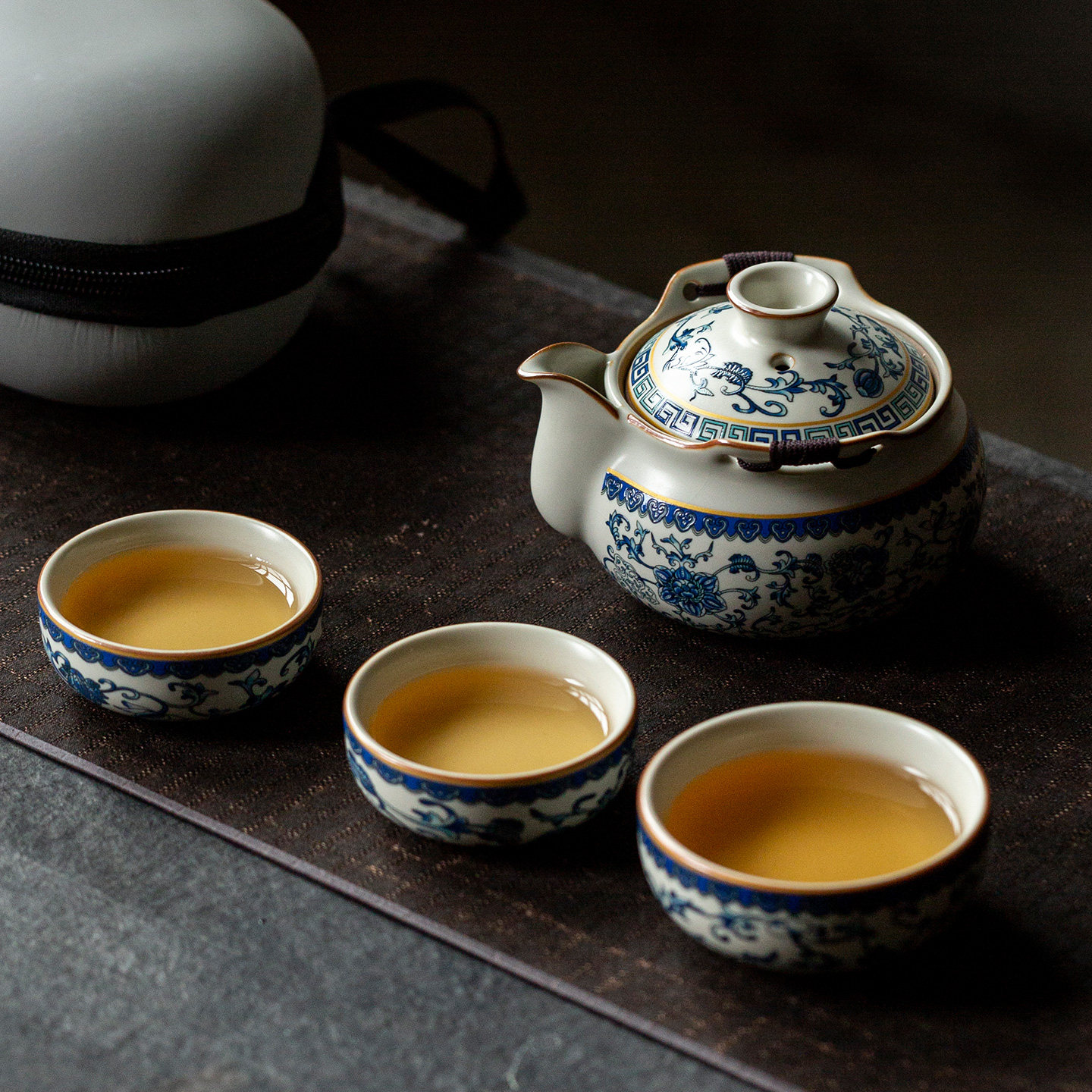 碌心 汝窑一壶三杯户外露营旅行茶具套组可携式茶壶茶杯一人快客,餐饮具,旅行茶具,淘宝优惠券,粉丝福利购,淘宝优惠卷