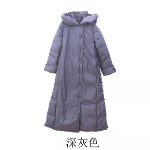 轻薄连帽羽绒衣加厚90绒保暖九分袖 复古风长款 羽绒服盘扣