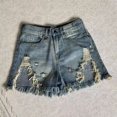 特价 高腰显瘦辣妹a字阔腿热裤 毛边破洞牛仔短裤 薄款 女夏季 断码